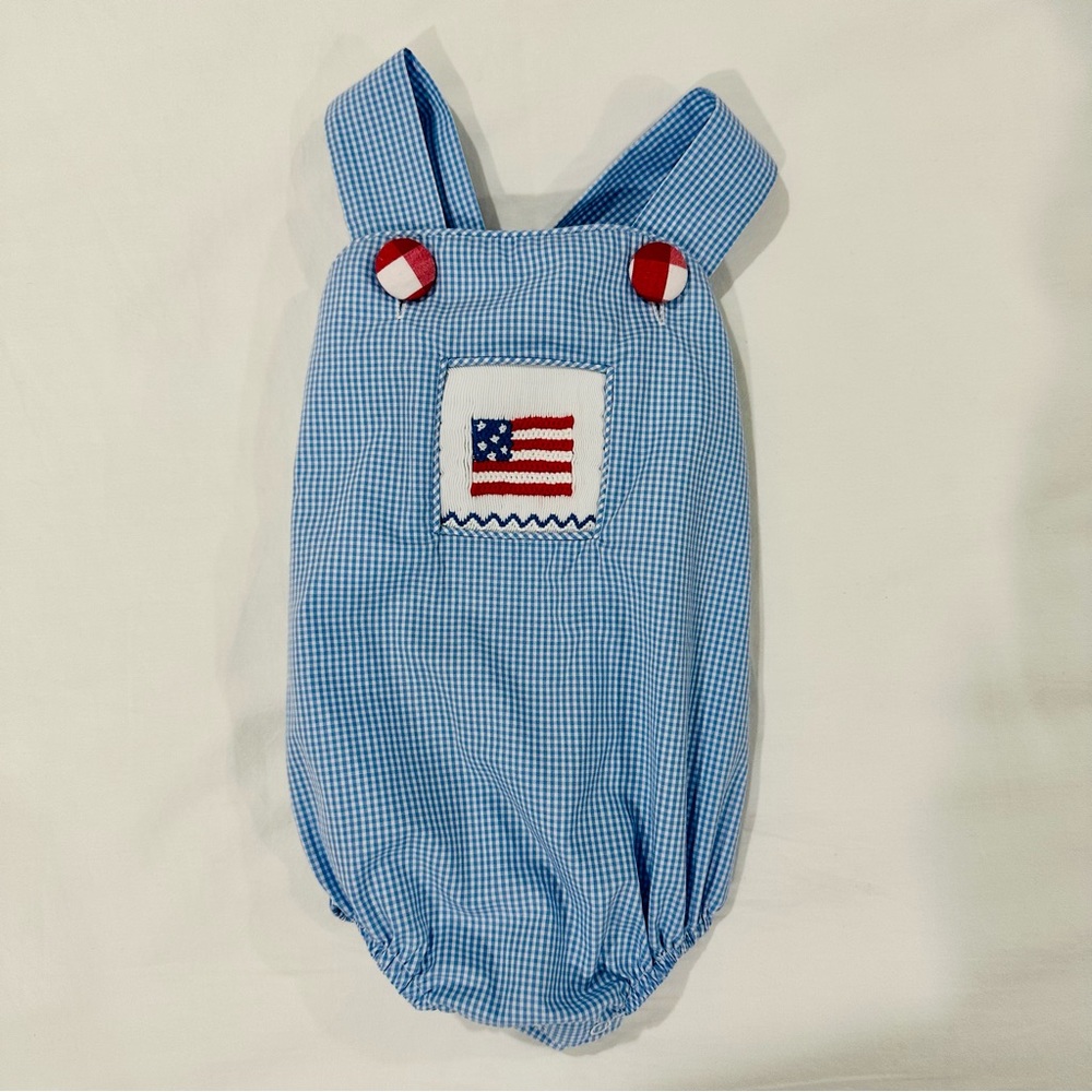 Stitchy Fish Gingham American Flag Bubble for Baby Boy
